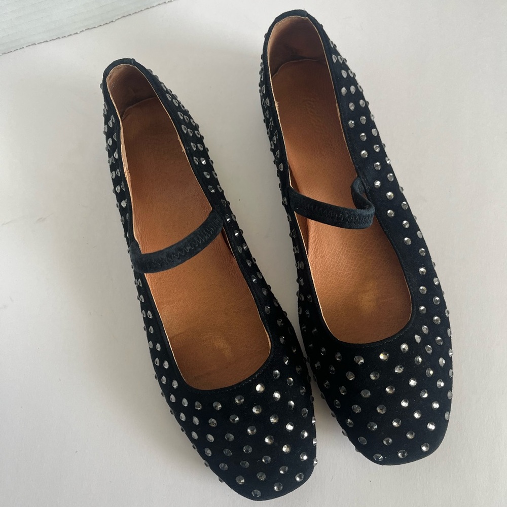 Madewell Greta Ballet Flats Size 7 Black with Rhinestones